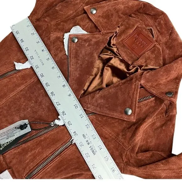 Blank NYC Jacket Womens XS Sun Valley Suede Leather Luxury Zip Moto Amber Spring